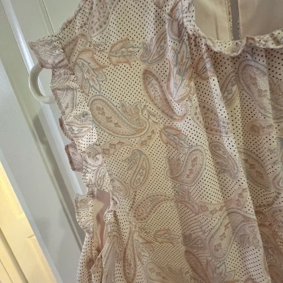 Ann Taylor Light Pink and Baby Blue Paisley/Floral Patterned Midi Dress Ruffled - Picture 7 of 11